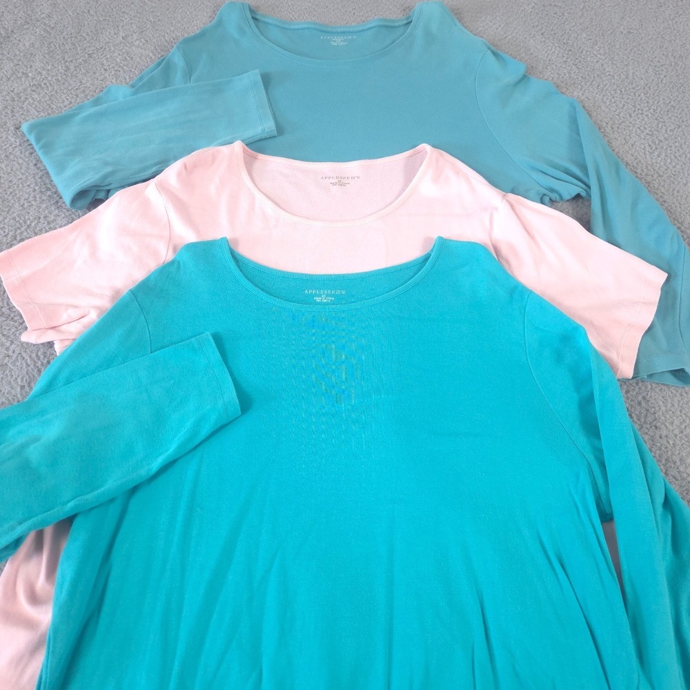 LOT OF 3 Appleseeds Top Womens 2X Boat Scoop Neck 100%‎ Cotton Tee Shirt Casual